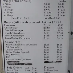 Menu for Mr Burger