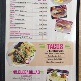 menu 3 tortas, tacos, ques
