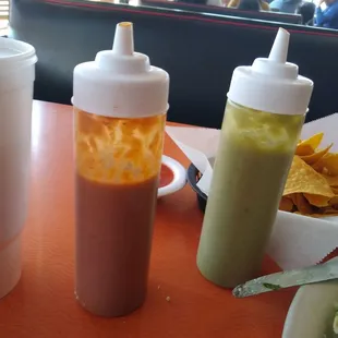 Excellent green and red sauces. Not excessively hot.