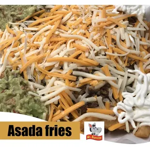 Delicious Asada fries with shredded cheese, cheddar cheese , guacamole and sour cream...

Call to order: 916.942.9979
www.mrburrito.net