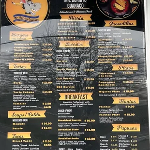 Updated menu. Less torta options.