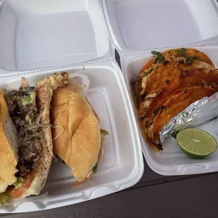 Torta and birria tacos