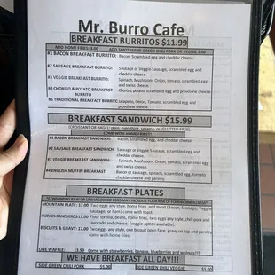 Breakfast menu