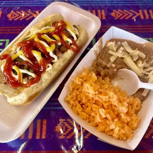 Mexican Style Hotdog &amp; Rice &amp; Beans