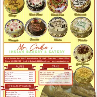 Cake menu