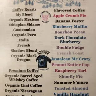 a list of coffees