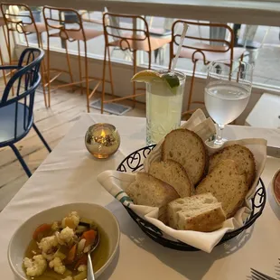Complimentary bread basket and oil