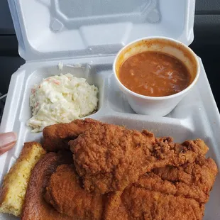 Filet Flounder, baked beans &amp; slaw