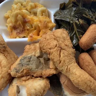 Fish, Mac, greens