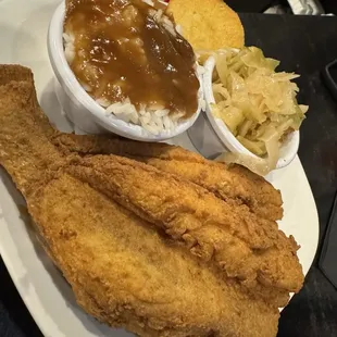 Croaker Dinner with Cabbage, Rice and Gravy