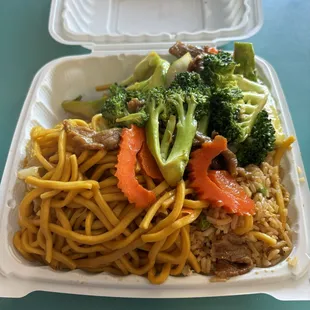 1-item combo (broccoli beef, half fried rice &amp; half chow mein) - $13.00!