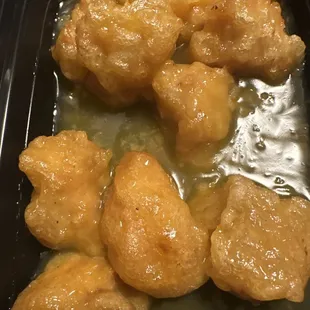 Orange chicken was cooked decently not too hard it was moist at least but tasted like cream of mushroom soup, the genetic kind.
