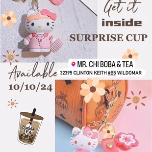 Buy 2 drinks, get a surprise cup deal. Random cup.Starting 10/10/24 while supplies last