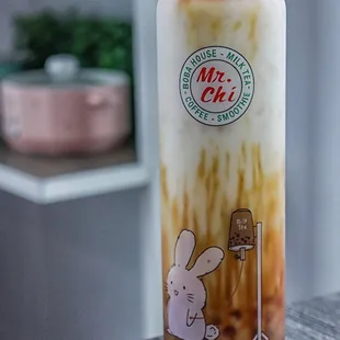 a bottle of boba tea