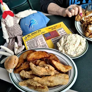 Perch Dinner  with pair of Chicken  Breasts, Coleslaw and Tater Wedges  OMG da best