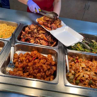 Teriyaki, and spicy orange chicken