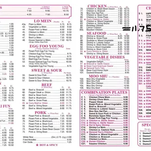 the menu of the restaurant
