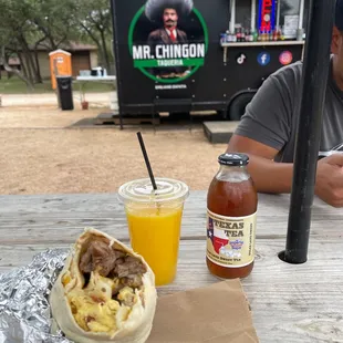 Steak fajitas breakfast burrito