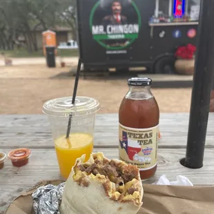 Steak fajitas breakfast burrito