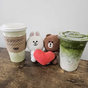 Hawaiian Latte (hot) and Matcha Latte (iced)