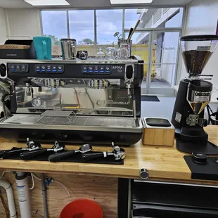 a coffee machine on a workbench