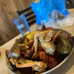 Crawfish, mussels, crab w/Mr Crab special season blend!
