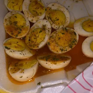 Hot spicy ooo these boiled eggs be hitting