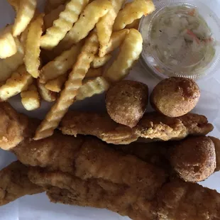 Whiting fish dinner with fries and coleslaw