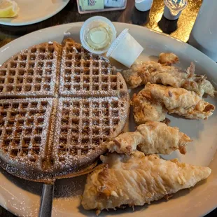 Tenders and cinnamon waffle