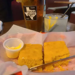 Cornbread, Modelo draft &amp; raspberry vodka lemonade. Yes grown folk dranks