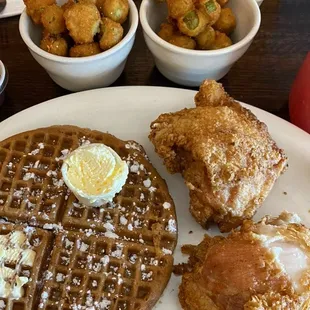 #7 with thighs, cinnamon waffle and 2 orders of okra