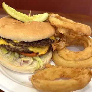 Super C Burger with Onion Rings