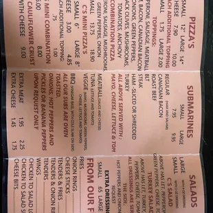 2022 Menu! Prices increased as of May.