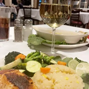 Fresh Salmon with rice and fresh veggies