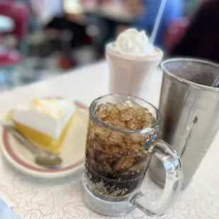 a cup of coffee and a slice of cake