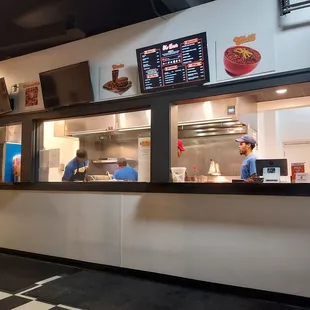 a restaurant with a checkered floor