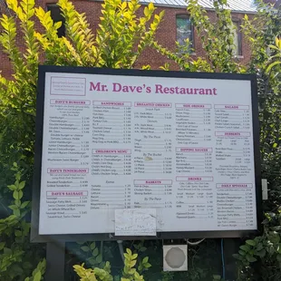 the menu for the restaurant