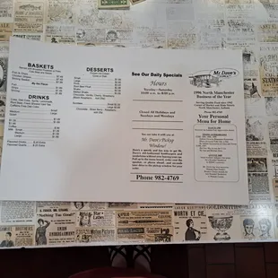 the menu for the restaurant