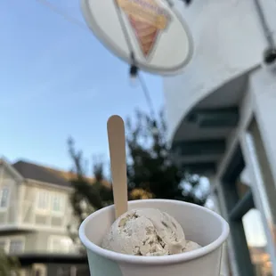 a hand holding a cup of ice cream