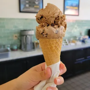 Yummy Chocolate Mocha on a sugar cone--no dairy and yet is so rich and creamy