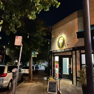 Outside the shop at night