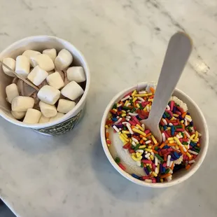 Strawberry with marshmallow and vanilla with sprinkles