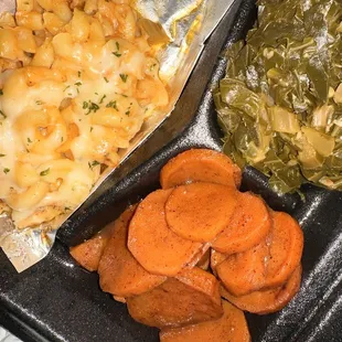 Mac N Cheese, Collard Greens and Candied Yams