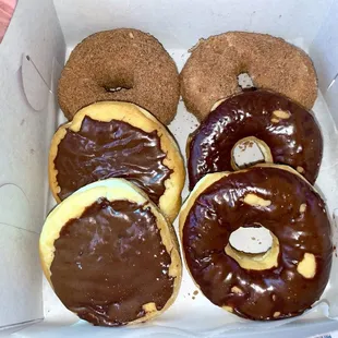 Cinnamon, chocolate and cream filled donuts
