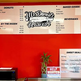 Menu, sweet deals/specials