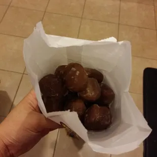 My twins love these chocolate donut holes! I think they are made only Fri-Sun