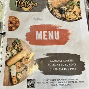 a menu for a restaurant