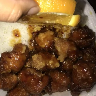 Orange chicken. Sorry for the poor pic lol.
