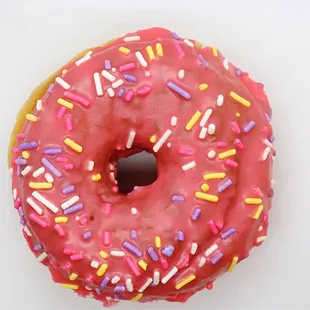 Raspberry sprinkle raised donut
