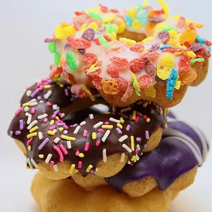 Fruity pebbles mochi, chocolate mochi, Ube mochi, plain mochi